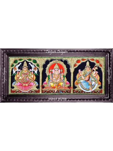 3 Gods in one frame Tanjore painting | 3 Panel Tanjore Painting